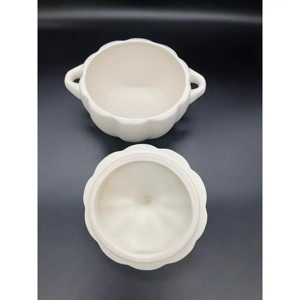 White Pumpkin Candy / Snack Ceramic Bowl with Lid 5.75